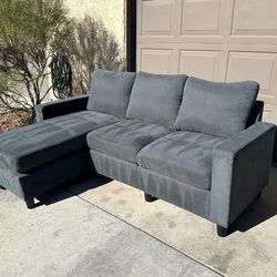 Dark Gray Reversible Chaise Sectional Sofa Couch Lounger