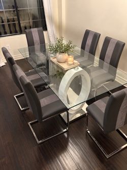 Glass Top Dining Table with 6 Chairs