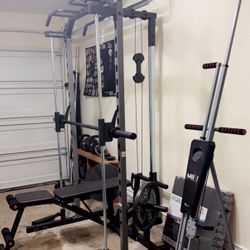 Smith Machine With Pull Up Bar And Pulley System 