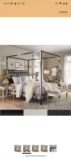 Black Metal Four-Poster Canopy Bed Frame