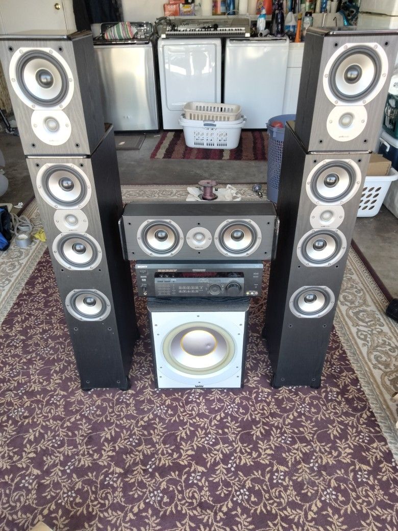 Polk 5.1 Surround Sound System And Sony Amplif