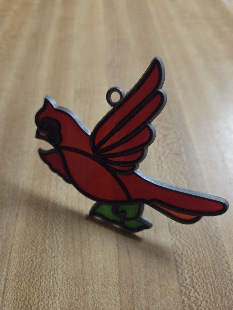 Vintage Stained Glass Suncatcher Cardinal Bird Ornament
