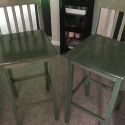 Two Wooden Bar Stools Green