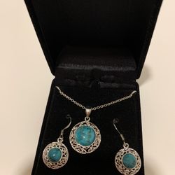 Silver & Turquoise Necklace & Earrings Set