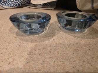 Set of 2 Blue Glass Candle Holders