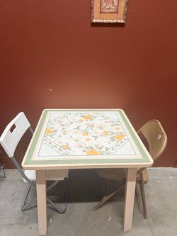 Vintage Folding Card Table Floral Top