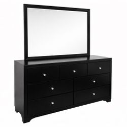 Black Bedroom Furniture Set – LED Bed Frame, Dresser w/ Mirror & Nightstand 