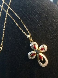 Gold over Silver 925 fine jewelry 🍃🌸🌿Cross pendant with diamond accents