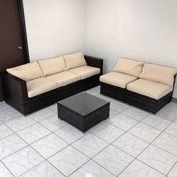 New in box $395 (6-Piece) Patio Furniture Set Outdoor Sectional Set Wicker Rattan Sofa Chair Set w/ Cushion, Glass Table 