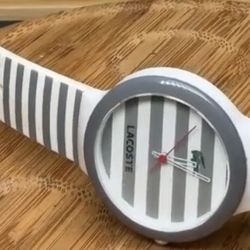  Lacoste Goa grey and white stripe rubber watch