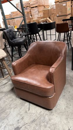 Set of 2,Brown/360°C Tyler Midnight Faux Leather Swivel Arm Chair with Nailhead Trim