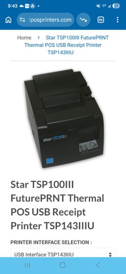 Star TSP100III FuturePRNT Thermal POS USB Receipt Printer TSP143IIIU