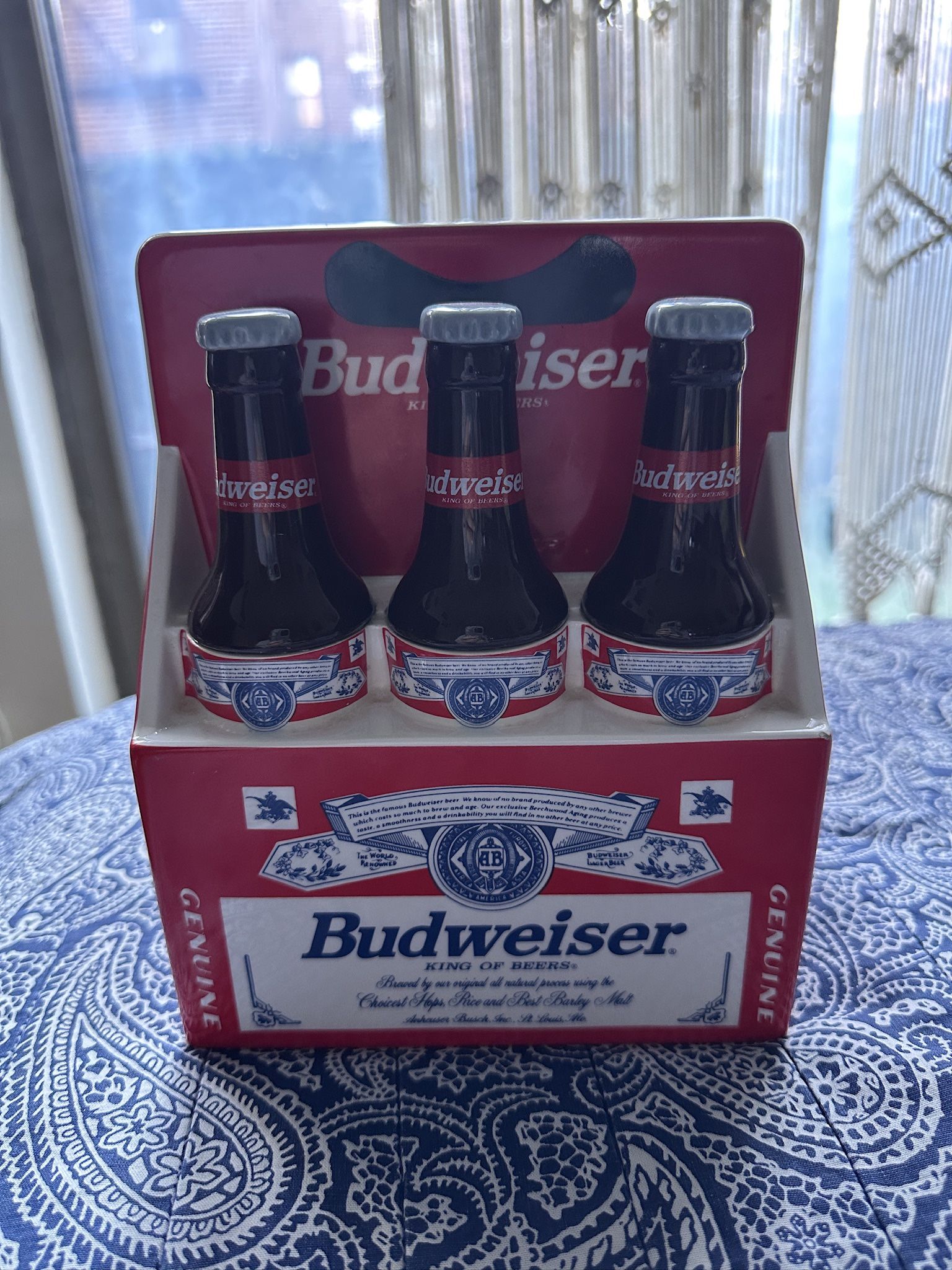 Budweiser Collectible Coin Bank Six Pack Bottles by Enesco- Money Jar Piggy Bank