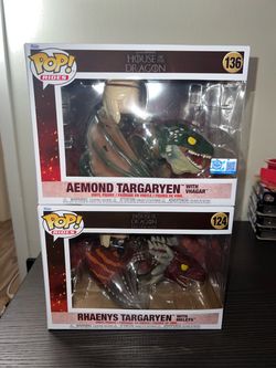 EXCLUSIVE Rhaenys & Aemond Targaryen w/ Meleys & Vhagar Funko Pop RIDES #124 #136 House Dragon GOT