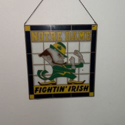 Notre Dame 1988 National Champs Fighting Irish Stained Glass W/ Chain 17.5”x16”