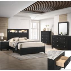 4- Pc Bedroom set Dresser,Mirror  Nightstand (1) Queen size bed frame  Not including Mattress and Box Sp