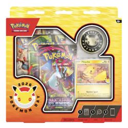 Pokémon Day 2026 Sealed Promo Pack – Pikachu Promo + Coin + 3 Booster Packs – $45