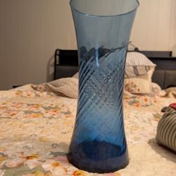 Vintage Art Glass Vase-Diamond Optic Pattern-Light Cobalt Blue-12 Inch