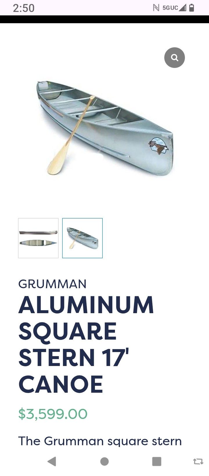 17ft Aluminum Canoe Grumman Square Stern