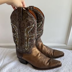 Vintage FRYE brown/bronze genuine leather studded western boots