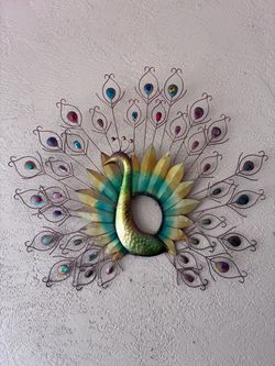 Large Metal Peacock Wall Art Decor - 3 feet