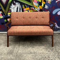 MCM Style Wood Orange Loveseat Y9JZFE
