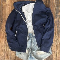 Uniqlo XS Blue Windbreaker Full Zip Hoodie, Lightweight, Pockets – Pre‑Owned