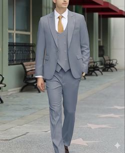 Mens Light Grey 3-Piece Suit