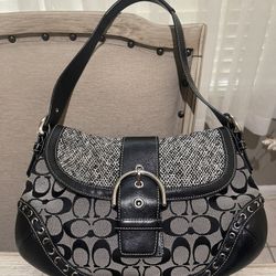 Coach Vintage Soho Hobo Shoulder Bag, Black Leather Tweed 