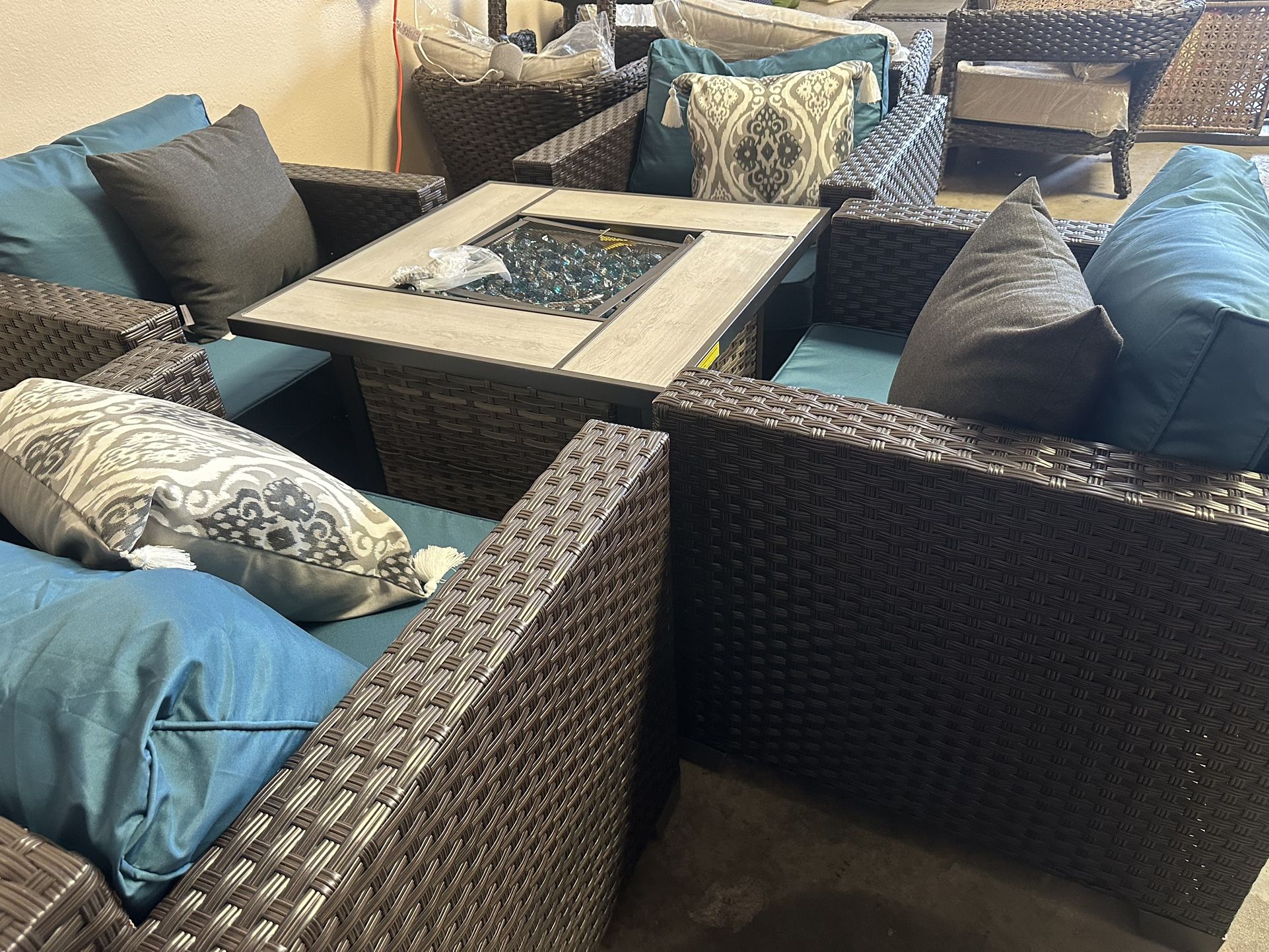 New Outdoor Patio Furniture Set With Fire Pit Table