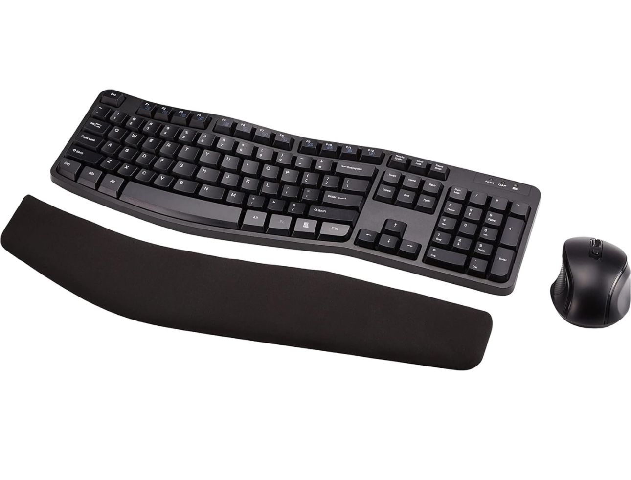 Amazon Basics Ergonomic Wireless Keyboard Mouse Combo - QWERTY - Black