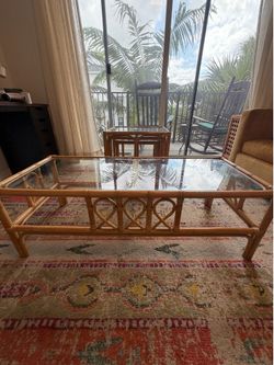 Bamboo glass coffee table set