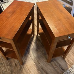 Narrow Side Table with Drawer and 2 Shelves in a cherry finish