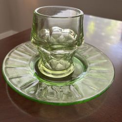 Antique Uranium Glass Cup & Plate