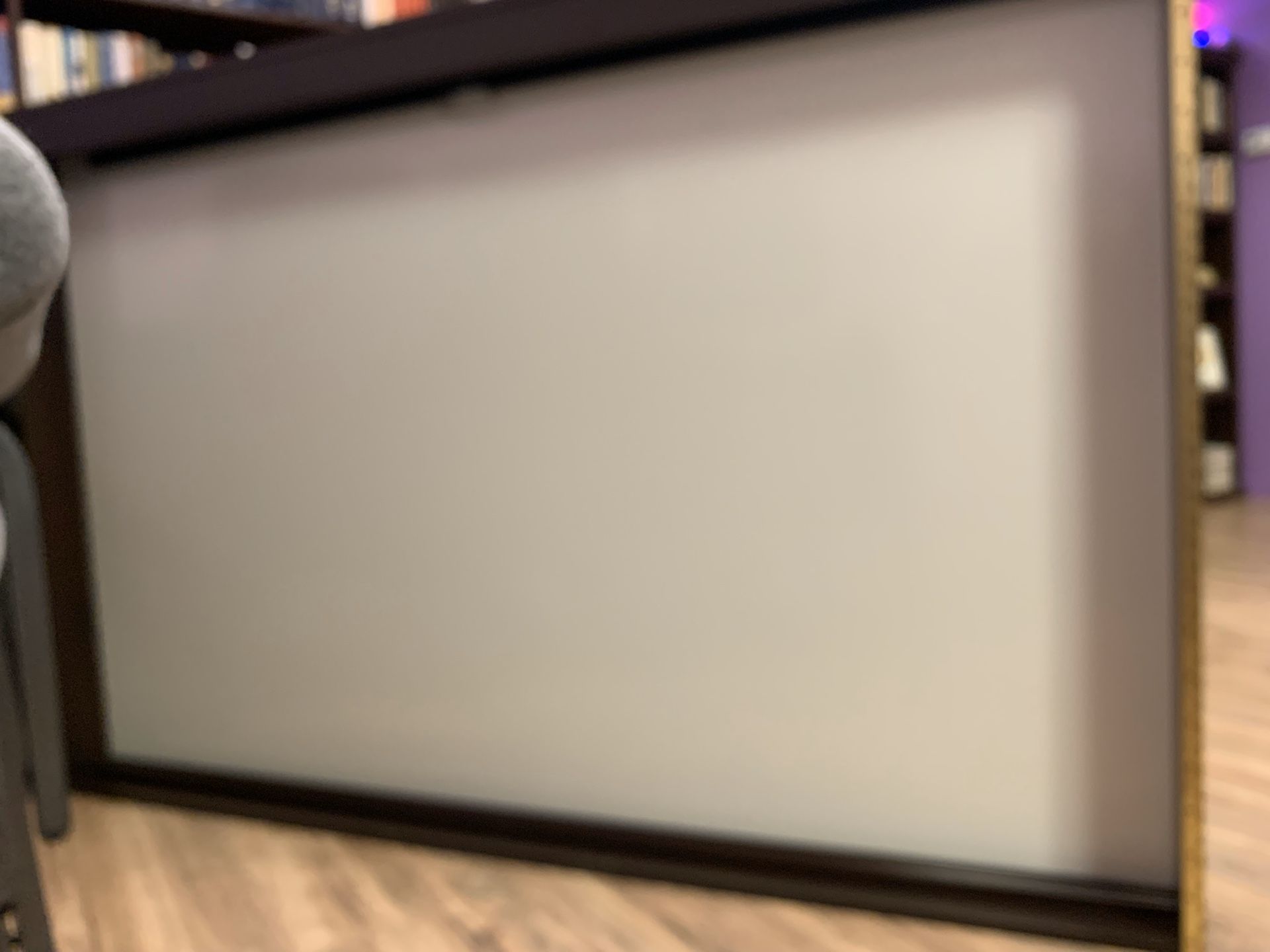 Dry erase board in wood frame 4 ft x 6 ft with projector screen