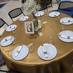 Round Gold Satin Table Linens
