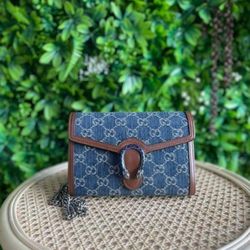 Denim GG Monogram Mini Dionysus Chain Wallet Blue Tea Cuir - Gucci - luxury