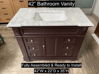 42" Bathroom Vanity with Carrara Marble Countertop & Solid Wood & Plywood Cabinet #3432