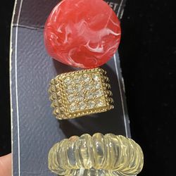 Melrose & Market Set of 3 Rings RedRing Gold Tone Ring With Rhinestones & Clear