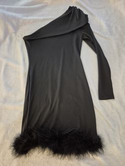 Black Feather Mini Dress, Medium 
