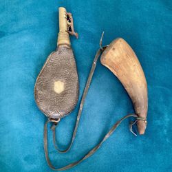 Powder Horn Militaria Leather Black Powder Flask 