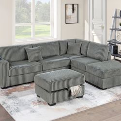 Brand New Plush Corduroy Sectional Set 