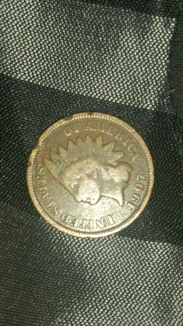 1907 •RARE ERROR• RPD Indian Head Penny