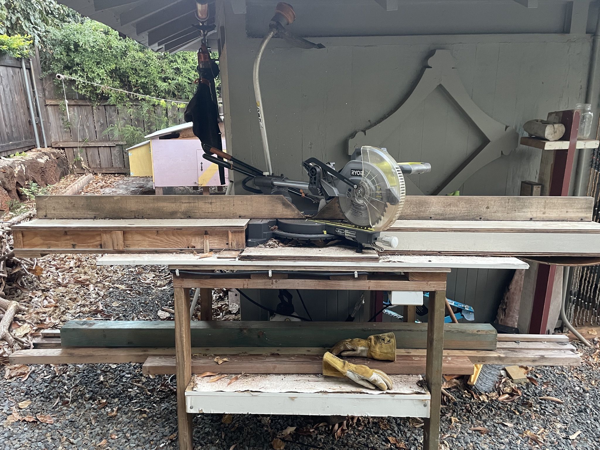 Ryobi Sliding Miter Saw W/built In Infeed Outfeed Table
