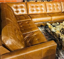 Genuine Leather Auburn Modern Brown Color Baskove Sectional With Chaise | Brand New | Home Decor 