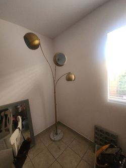 3-Head Gold Arc Floor Lamp with Marble Base