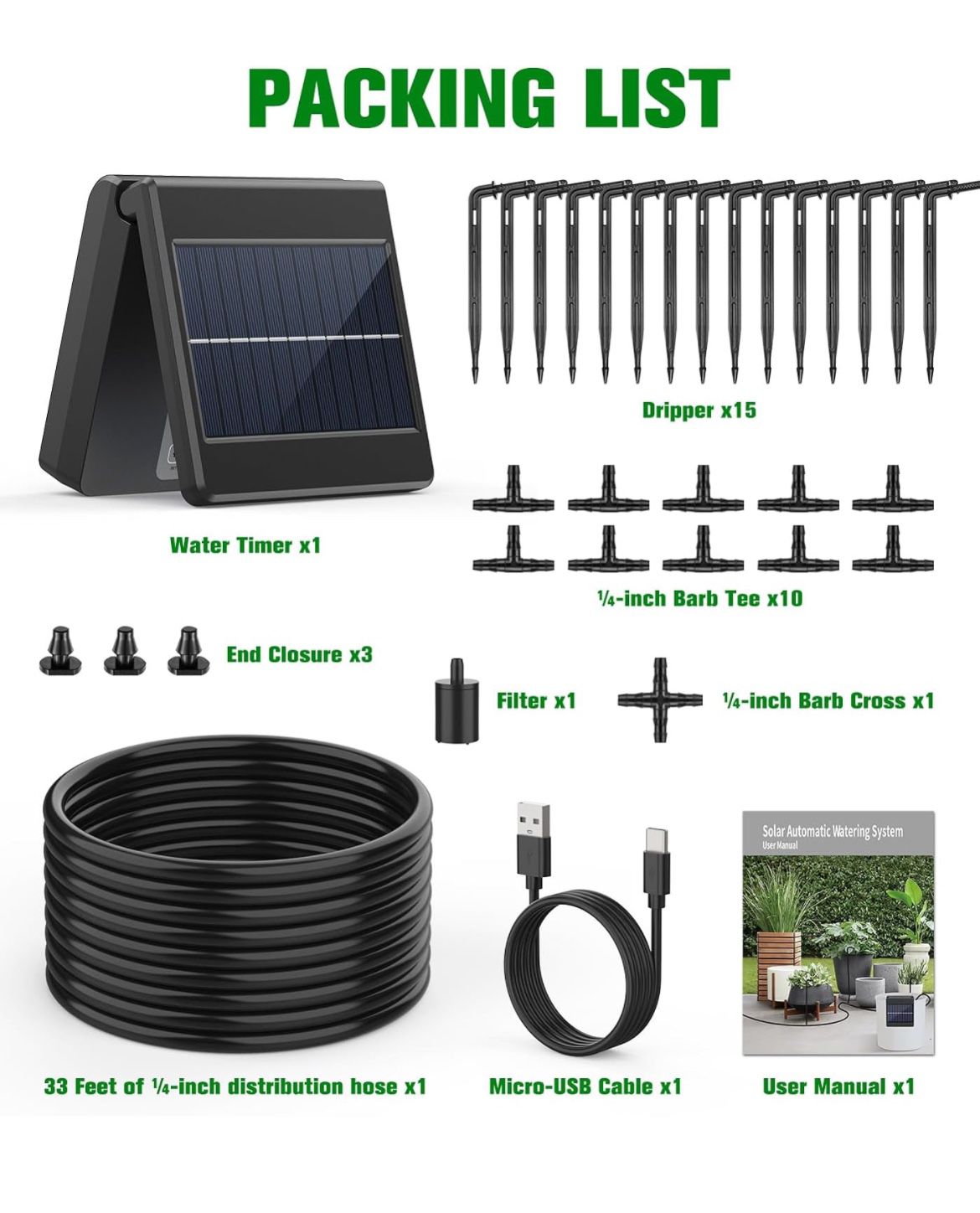Solar Automatic Drip Irrigation Kit System, up to 15 Pots Plants
