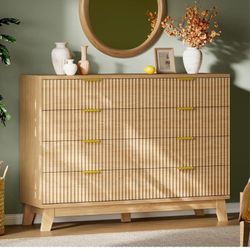 Xixini Fluted Dresser with 8 Drawers, 54" Wide Modern Chest of Drawers with Metal Handle, Wooden Dresser TV Stand, Wood Closet Clothes Storage Organiz