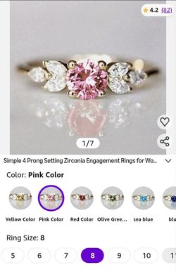 NEW PINK & WHITE ZIRCONIA STONES RING SIZE 8