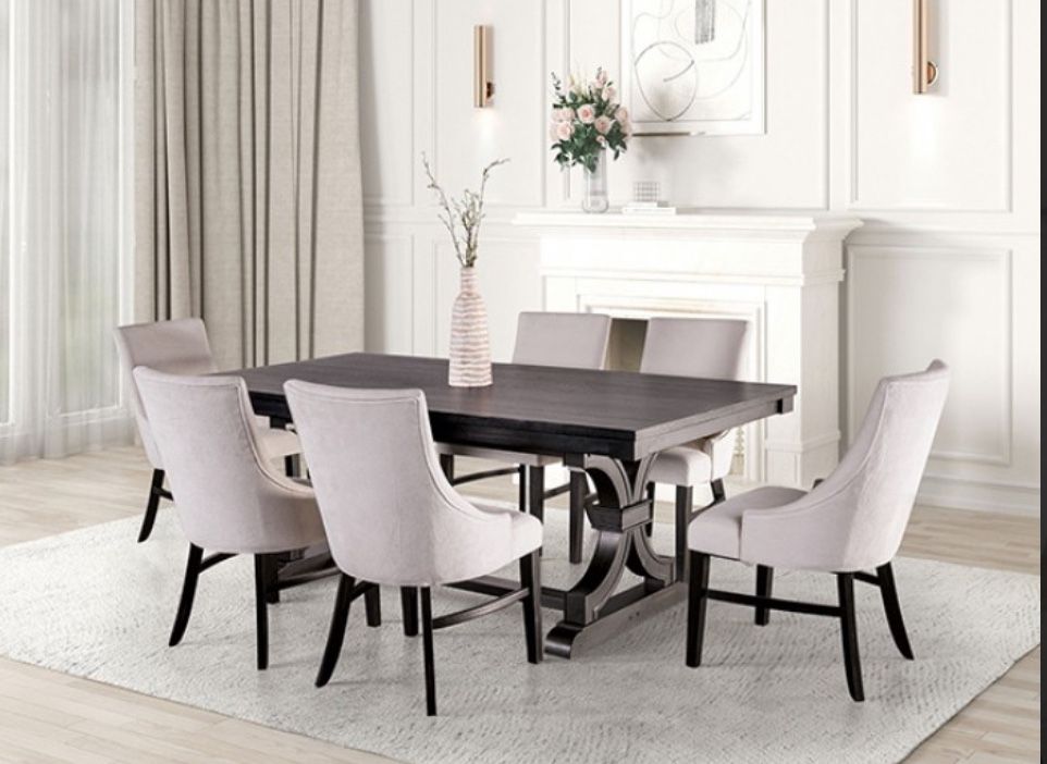 Black wood dining table with 6 chairs